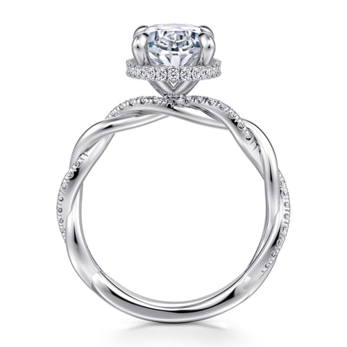 14K White Gold Twisted Oval Halo Diamond Engagement Ring