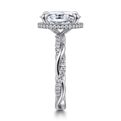 14K White Gold Twisted Oval Halo Diamond Engagement Ring