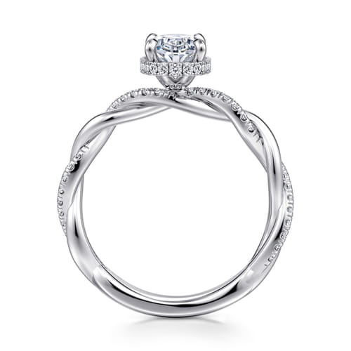 14K White Gold Twisted Oval Halo Diamond Engagement Ring