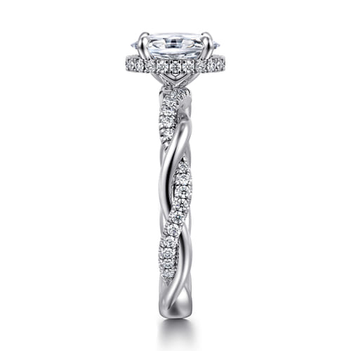 14K White Gold Twisted Oval Halo Diamond Engagement Ring