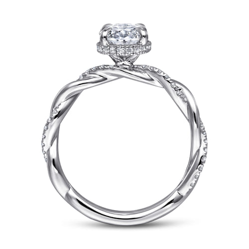 14K White Gold Twisted Oval Halo Diamond Engagement Ring
