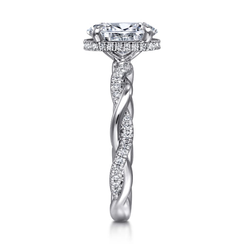 14K White Gold Twisted Oval Halo Diamond Engagement Ring