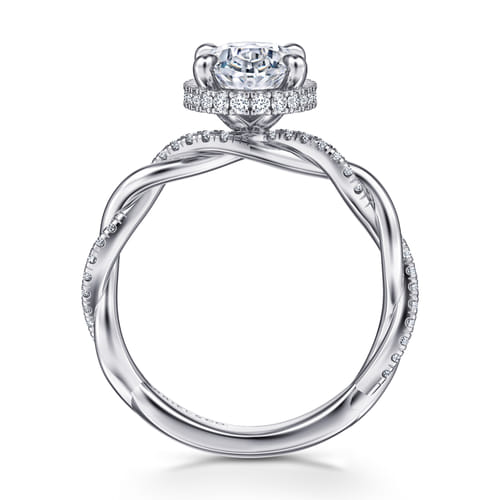 14K White Gold Twisted Oval Halo Diamond Engagement Ring