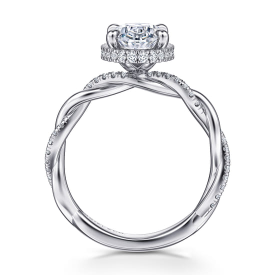 14K White Gold Twisted Oval Halo Diamond Engagement Ring angle 2