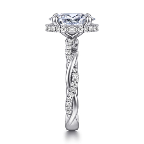 14K White Gold Twisted Oval Halo Diamond Engagement Ring