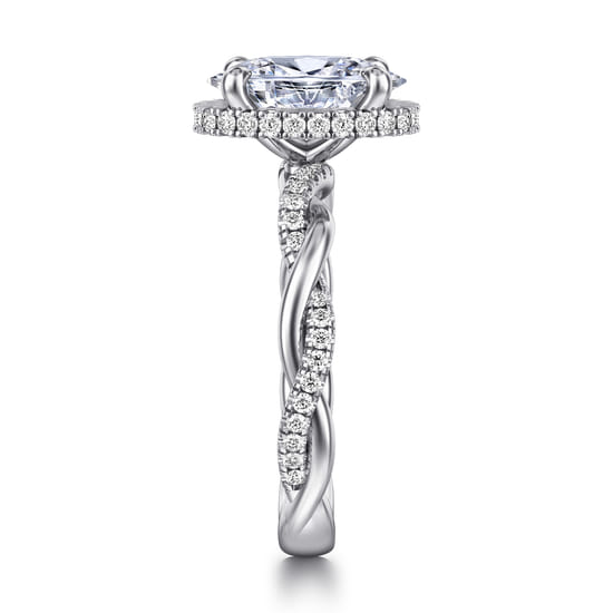 14K White Gold Twisted Oval Halo Diamond Engagement Ring angle 5