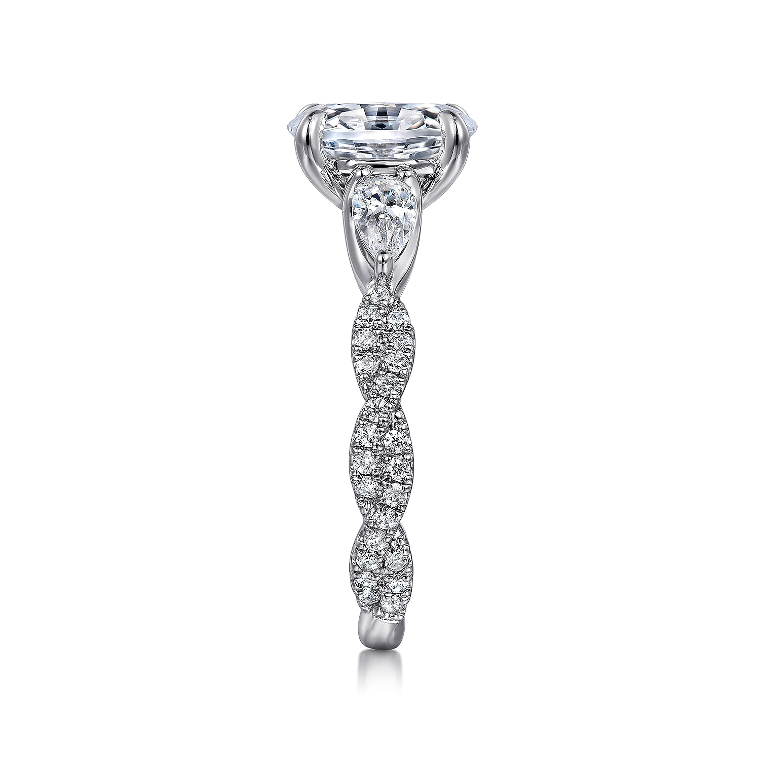 14K White Gold Twisted Oval Three Stone Diamond Engagement Ring