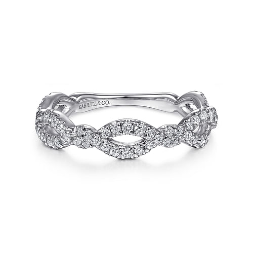 14K White Gold Twisted Pavé Diamond Stackable Ring