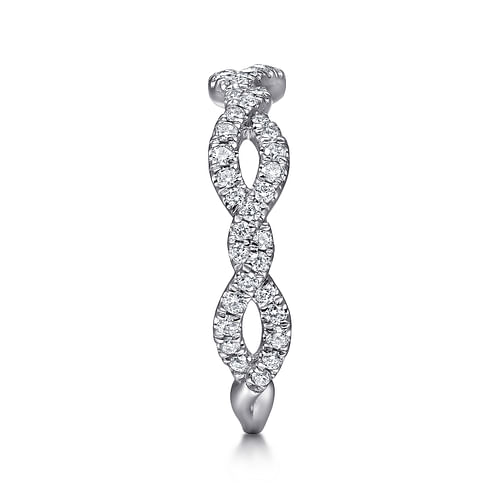 14K White Gold Twisted Pavé Diamond Stackable Ring