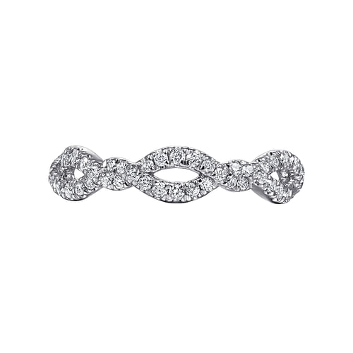 14K White Gold Twisted Pavé Diamond Stackable Ring