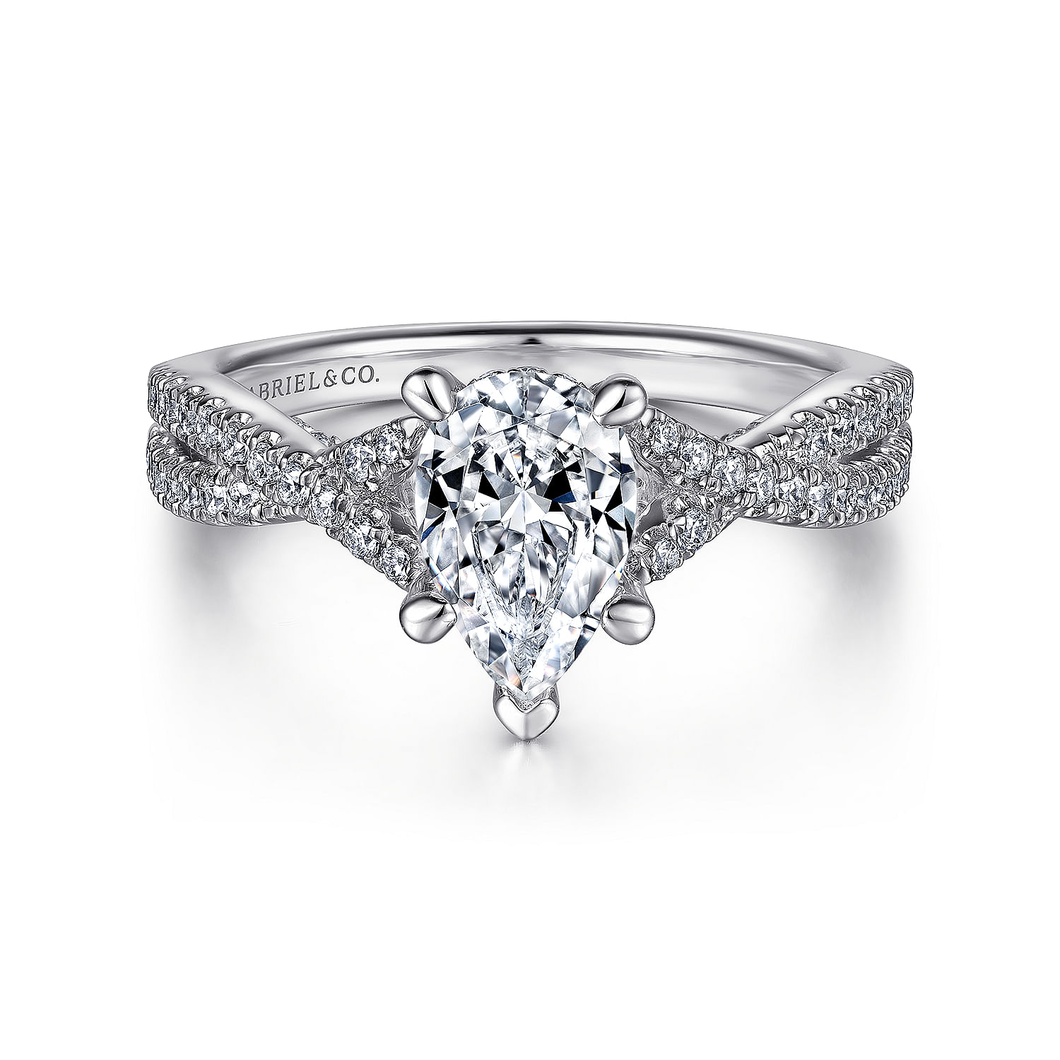 Gabriel - 14K White Gold Twisted Pear Shape Diamond Engagement Ring