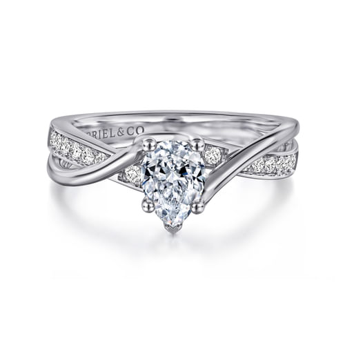 14K White Gold Twisted Pear Shape Diamond Engagement Ring