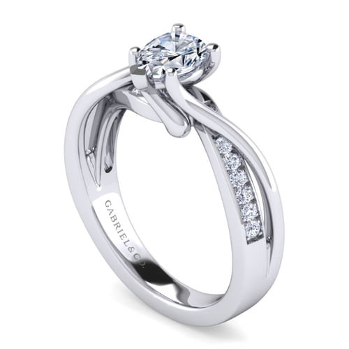 14K White Gold Twisted Pear Shape Diamond Engagement Ring