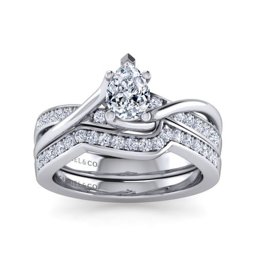 14K White Gold Twisted Pear Shape Diamond Engagement Ring