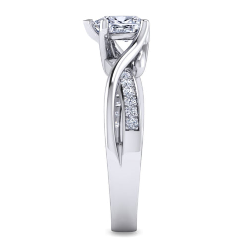 14K White Gold Twisted Pear Shape Diamond Engagement Ring