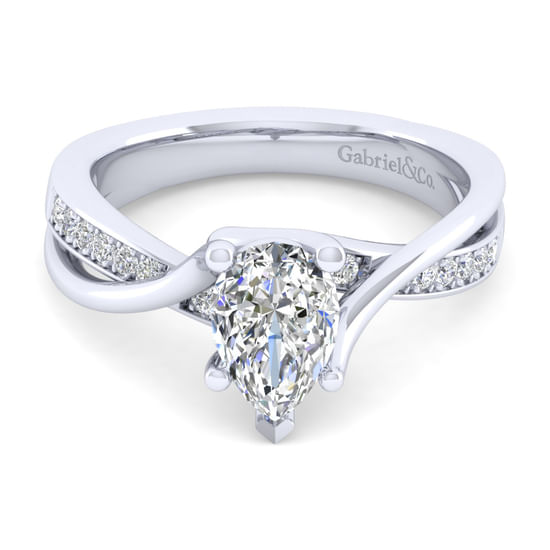 Gabriel - 14K White Gold Twisted Pear Shape Diamond Engagement Ring