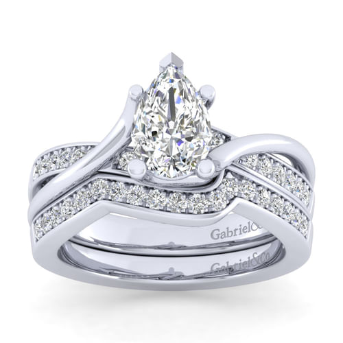14K White Gold Twisted Pear Shape Diamond Engagement Ring