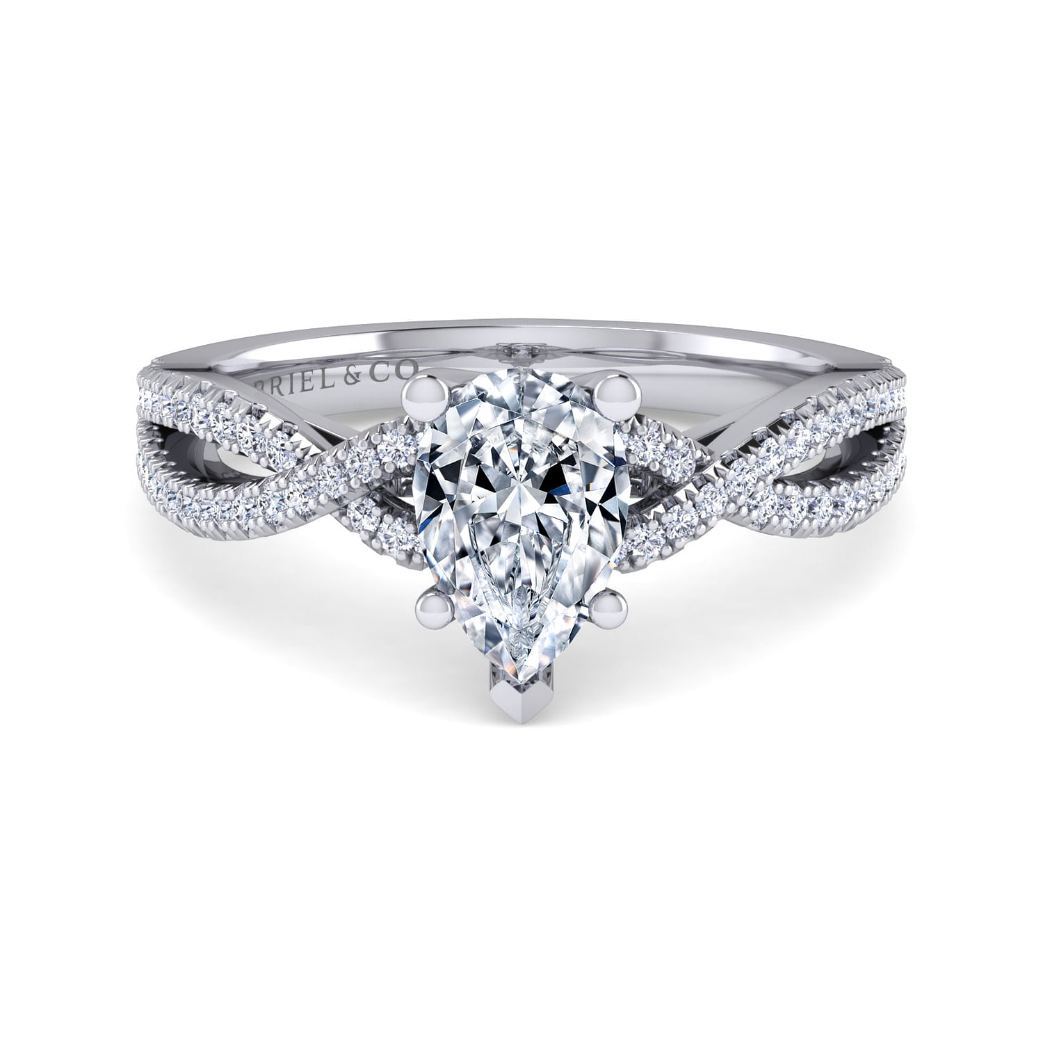 Gabriel - 14K White Gold Twisted Pear Shape Diamond Engagement Ring