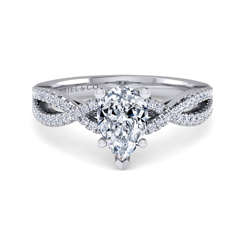 14K White Gold Twisted Pear Shape Diamond Engagement Ring