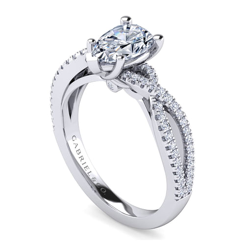 14K White Gold Twisted Pear Shape Diamond Engagement Ring