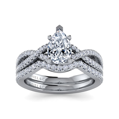 14K White Gold Twisted Pear Shape Diamond Engagement Ring