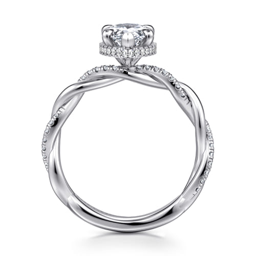 14K White Gold Twisted Pear Shape Halo Diamond Engagement Ring