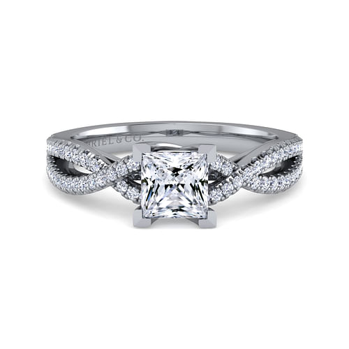 14K White Gold Twisted Princess Cut Diamond Engagement Ring