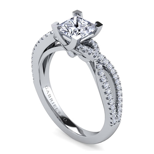 14K White Gold Twisted Princess Cut Diamond Engagement Ring