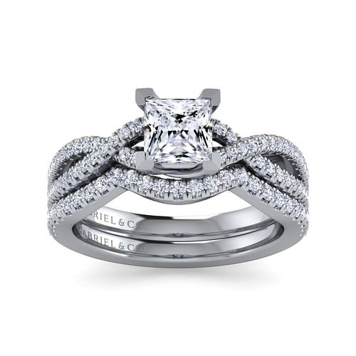 14K White Gold Twisted Princess Cut Diamond Engagement Ring