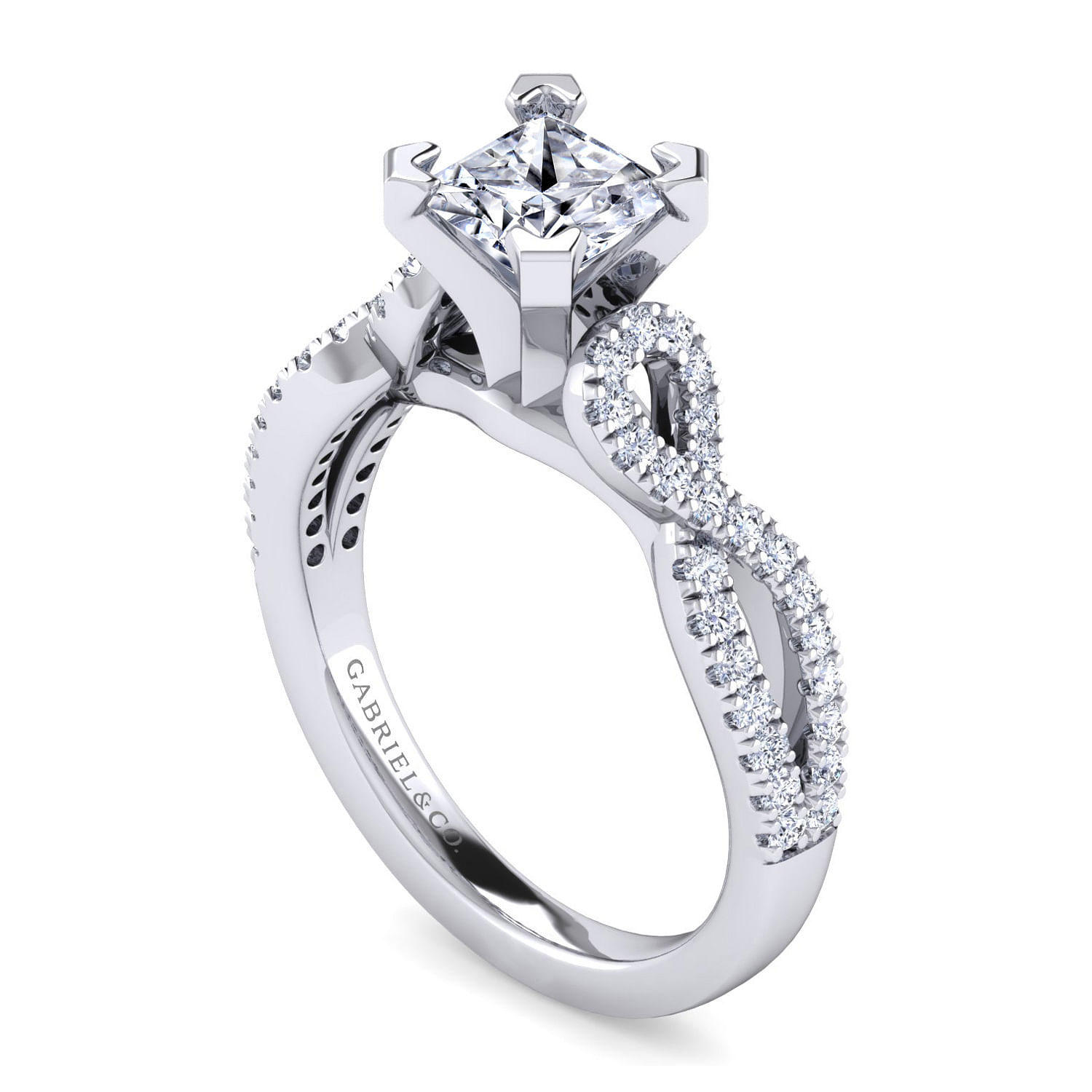 14K White Gold Twisted Princess Cut Diamond Engagement Ring