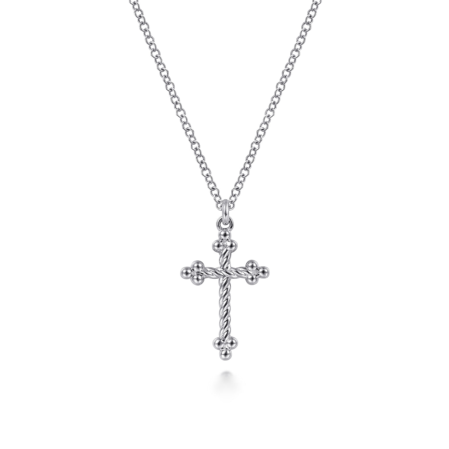 14K White Gold Twisted Rope Cross Pendant Necklace