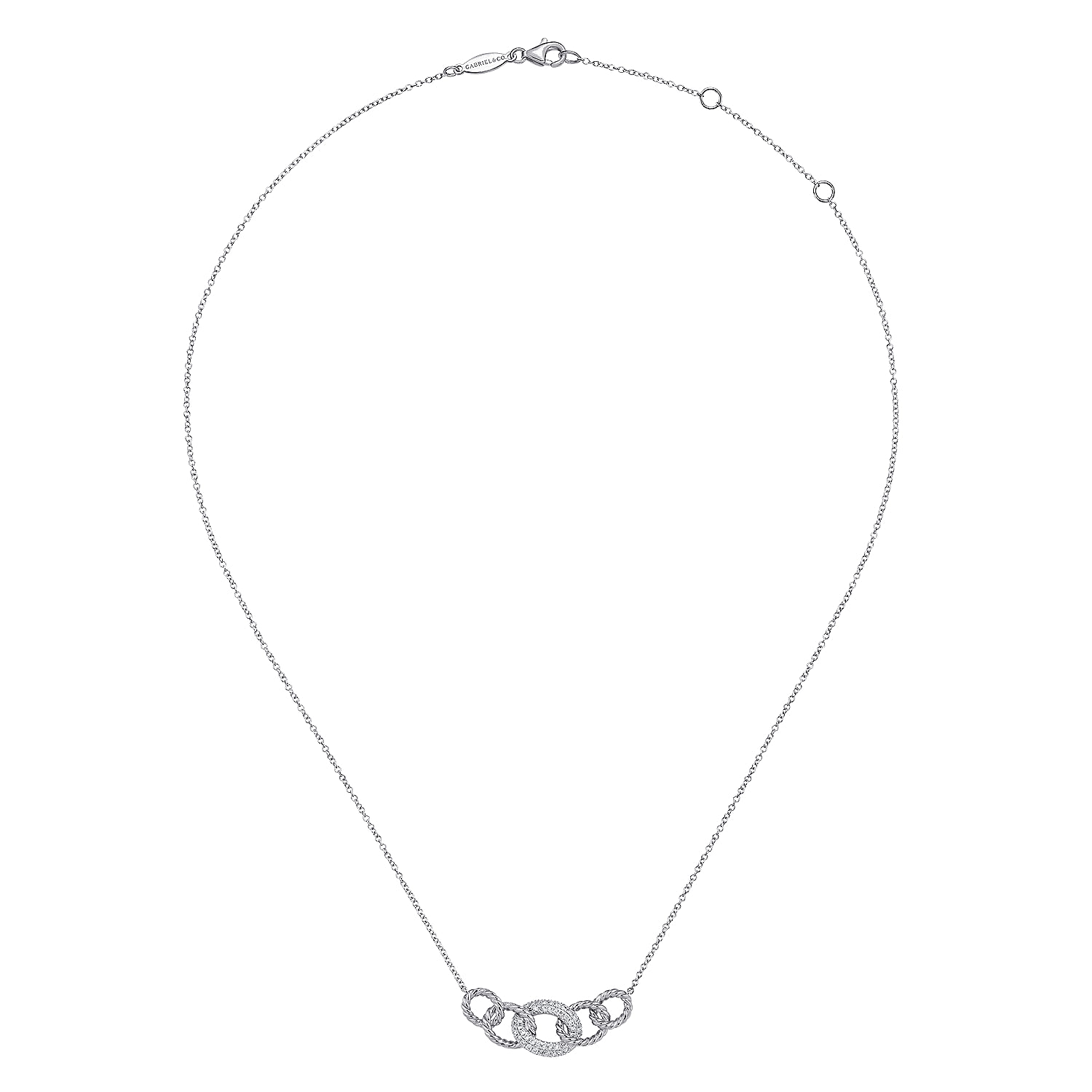 14K White Gold Twisted Rope Link Necklace with Pavé Diamond Link Station