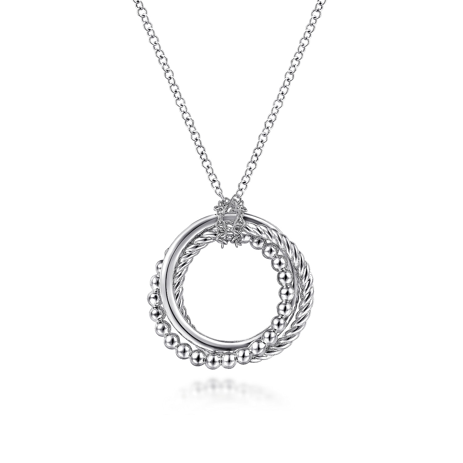 14K White Gold Twisted Rope Multi Circle Pendant Necklace