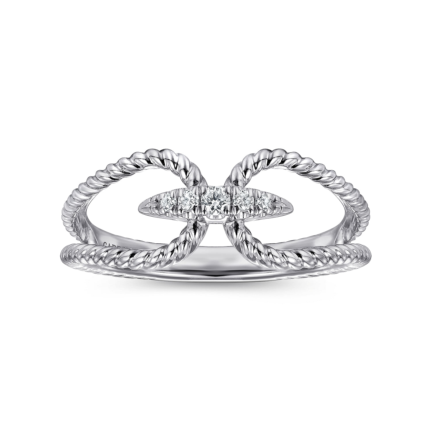 14K White Gold Twisted Rope Pavé Diamond Connector Ring