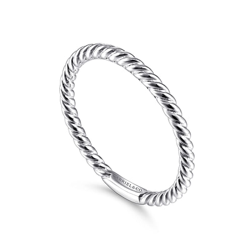 14K White Gold Twisted Rope Stackable Ring