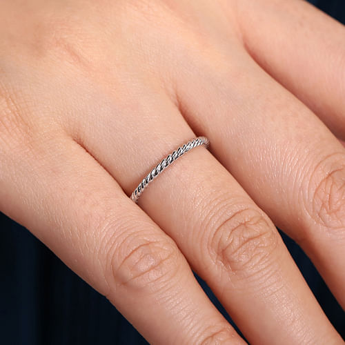 14K White Gold Twisted Rope Stackable Ring