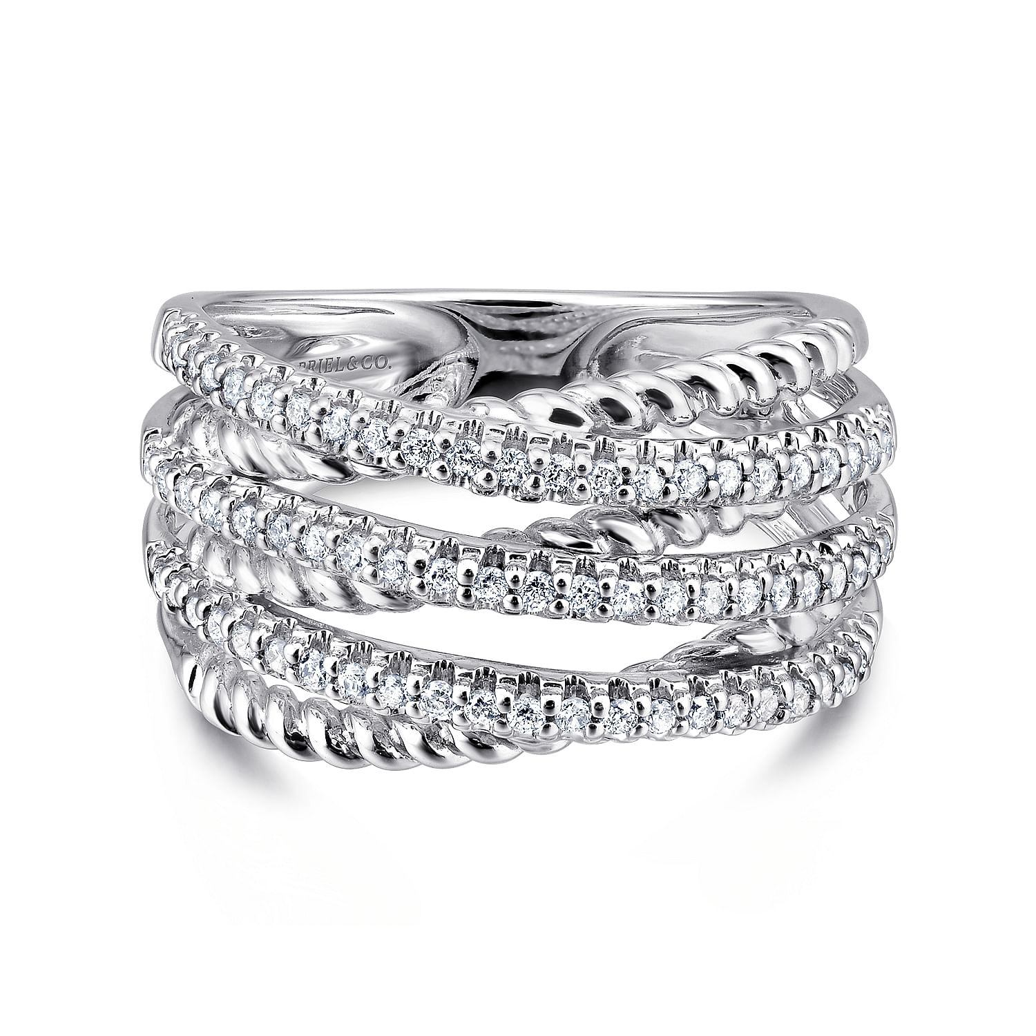 Gabriel - 14K White Gold Twisted Rope and Diamond Criss Cross Ring