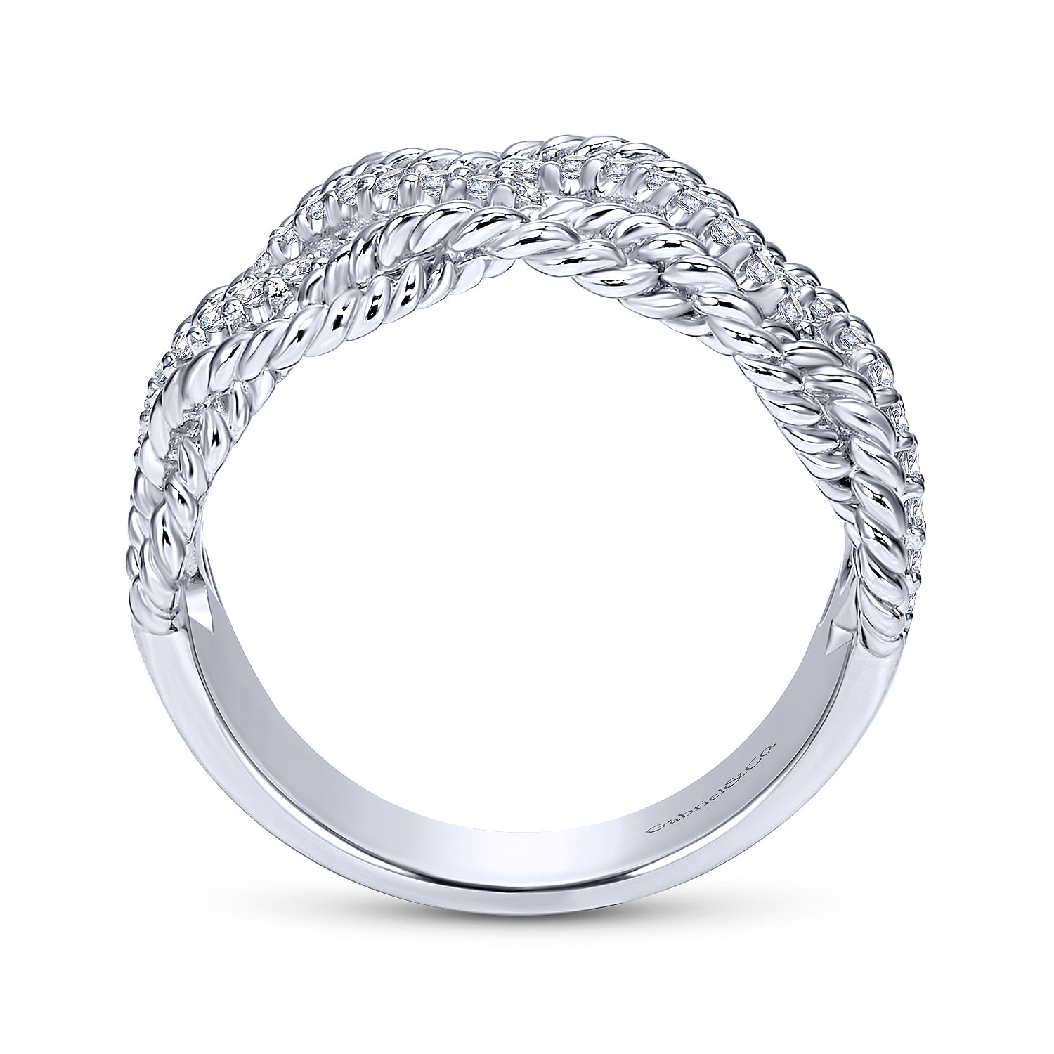 14K White Gold Twisted Rope and Diamond Ring