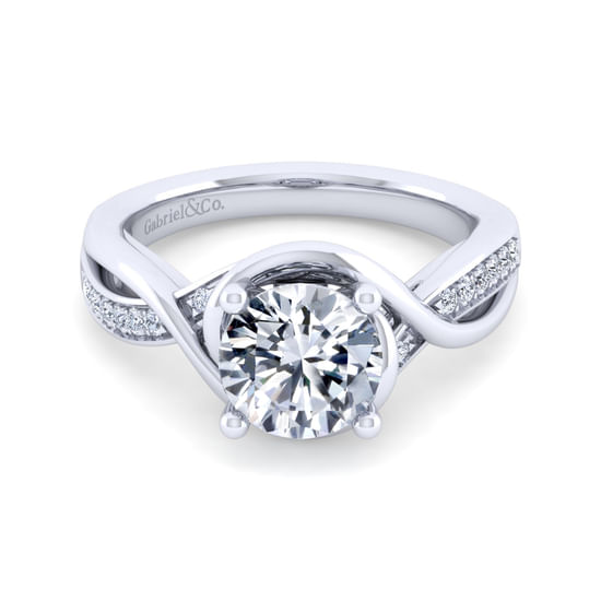 Gabriel - 14K White Gold Twisted Round Diamond Engagement Ring