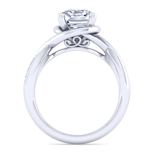 14K White Gold Twisted Round Diamond Engagement Ring