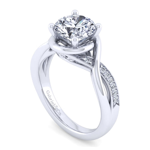 14K White Gold Twisted Round Diamond Engagement Ring