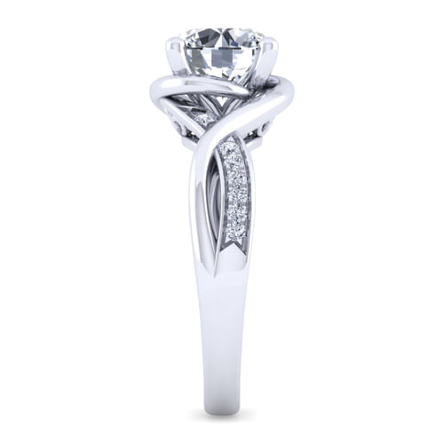 14K White Gold Twisted Round Diamond Engagement Ring