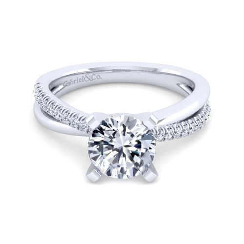 14K White Gold Twisted Round Diamond Engagement Ring