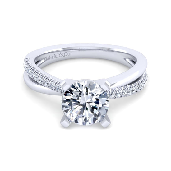 Gabriel - 14K White Gold Twisted Round Diamond Engagement Ring