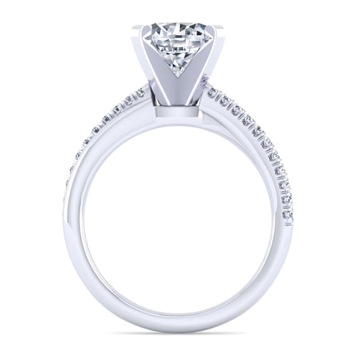 14K White Gold Twisted Round Diamond Engagement Ring