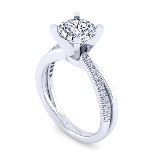 14K White Gold Twisted Round Diamond Engagement Ring