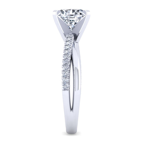 14K White Gold Twisted Round Diamond Engagement Ring