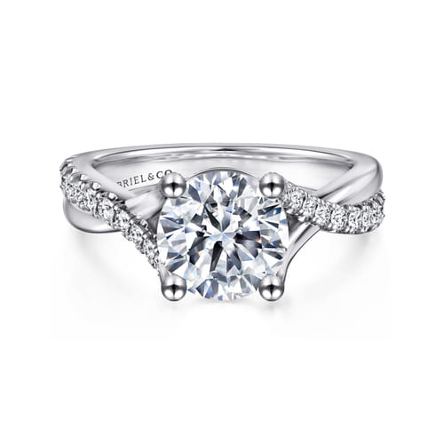 14K White Gold Twisted Round Diamond Engagement Ring