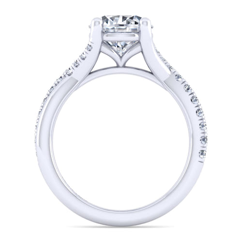 14K White Gold Twisted Round Diamond Engagement Ring