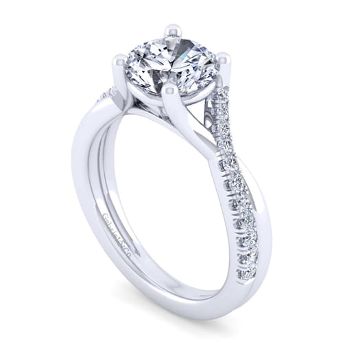 14K White Gold Twisted Round Diamond Engagement Ring